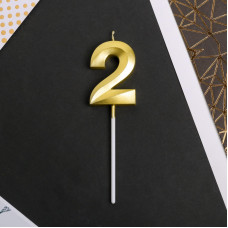 Свеча на шпажке "2" золотая