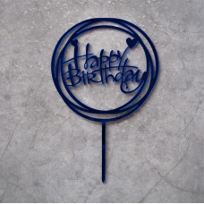 Топпер "Happy Birthday" круг с сердцем синий