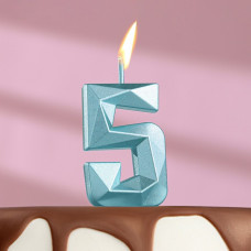 Свеча на шпажке "5" алмаз, голубая