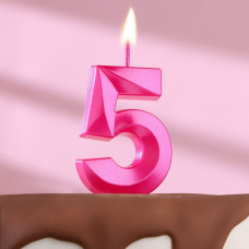 Свеча на шпажке "5" розовая