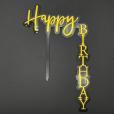 Топпер уголок "Happy Birthday" черный фон с золотой надписью