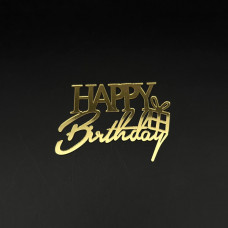 Топпер боковой "Happy Birthday 6" золото, акрил Китай 10см