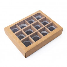 Коробка для 12 конфет с окном, крафт 19*15*3,6см