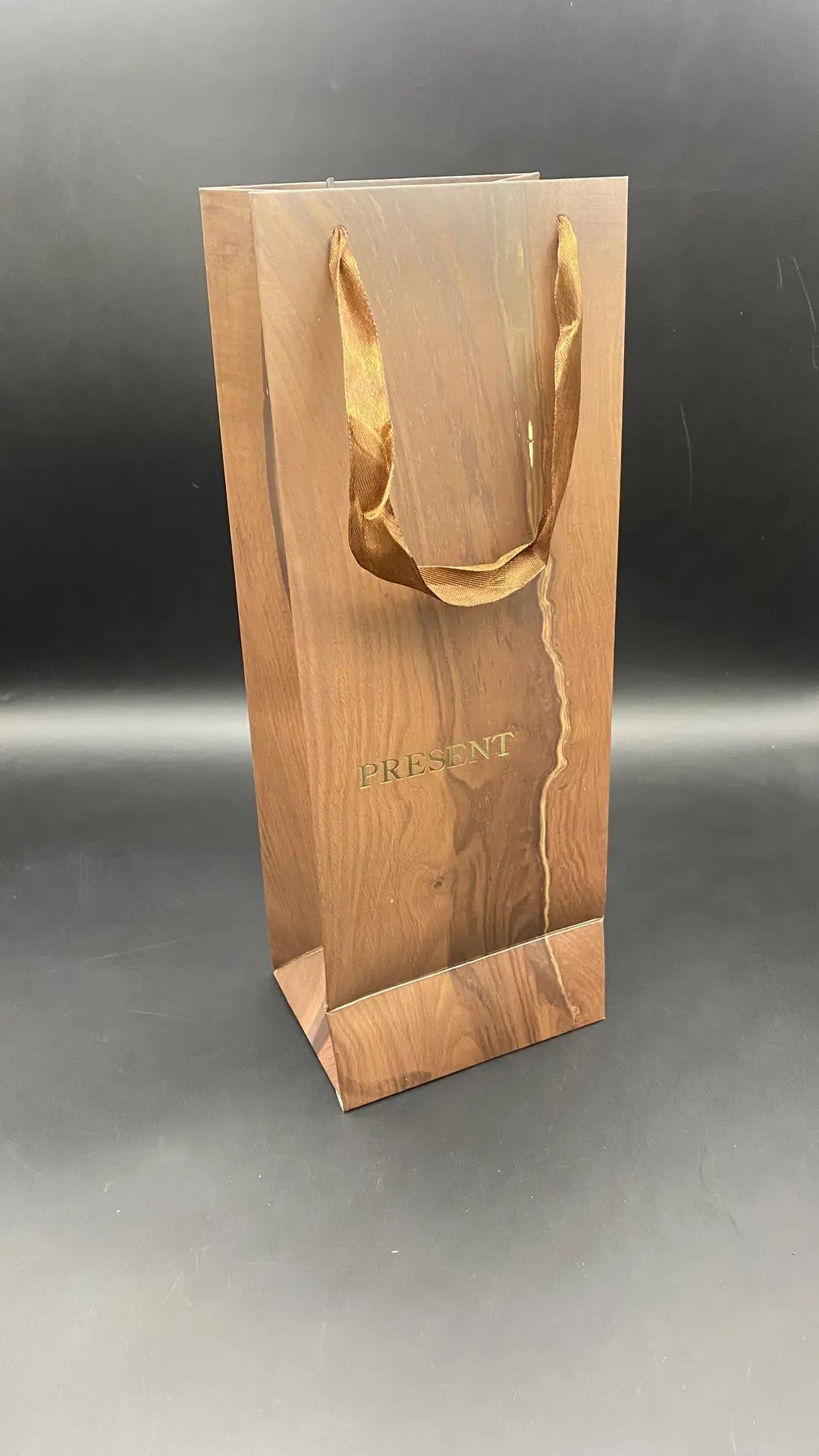 Пакет под бутылку "Wood present" 13*35*10см