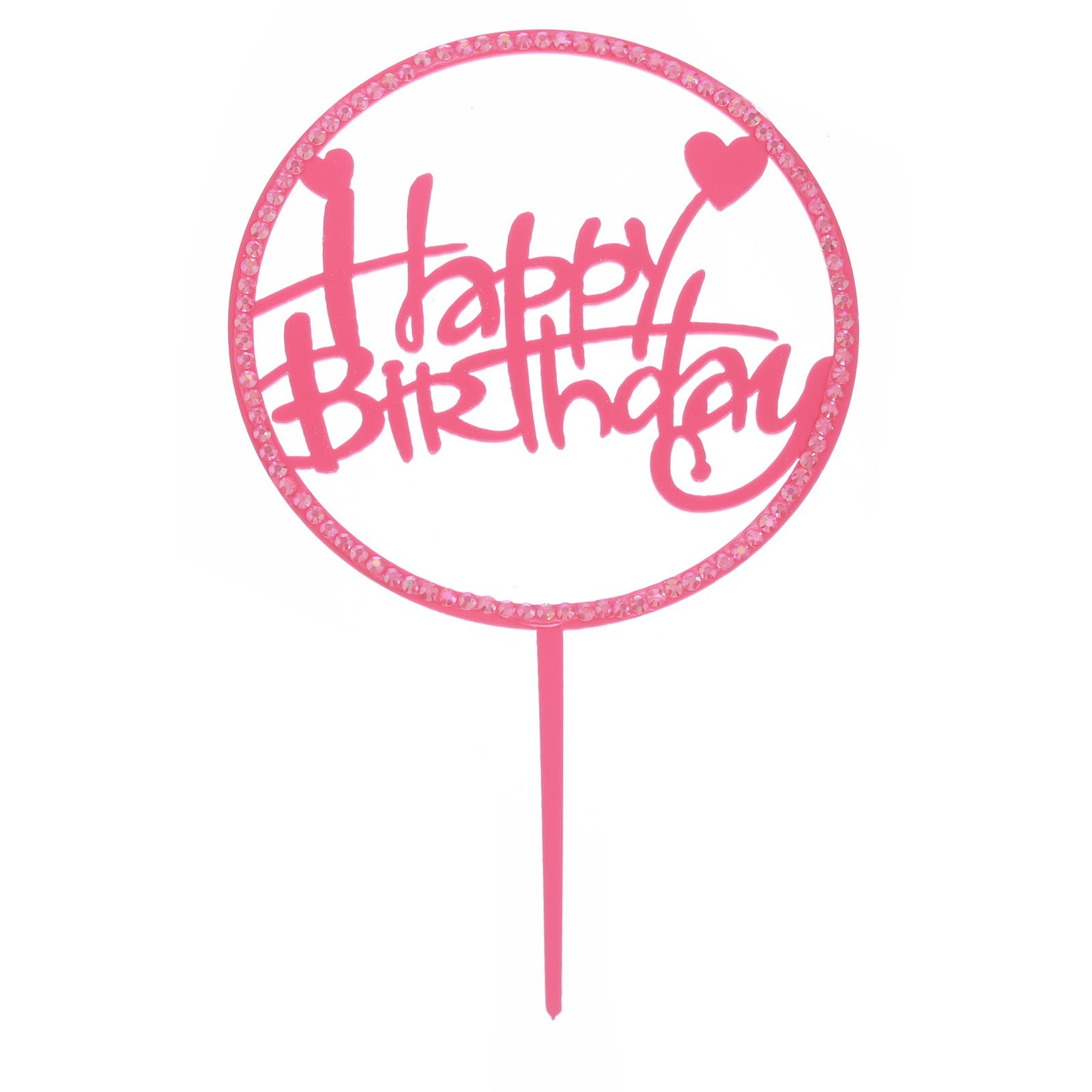 Топпер "Happy Birthday" круг с сердцем ярко-розовый