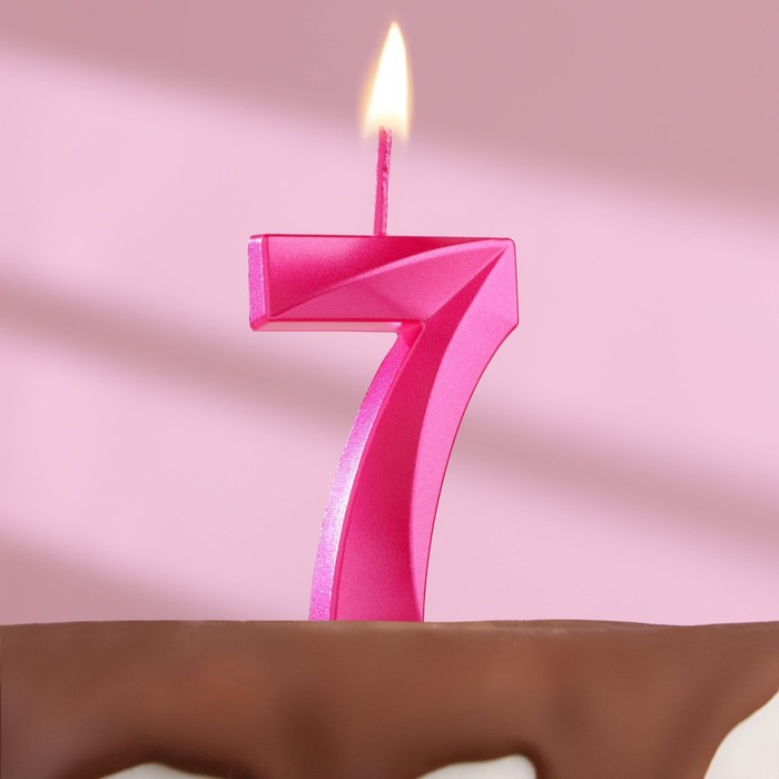Свеча на шпажке "7" розовая
