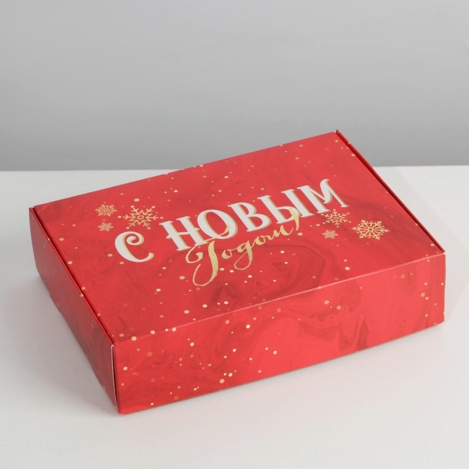 Коробка сборная 16*35*12 см красная "С Новым годом!"